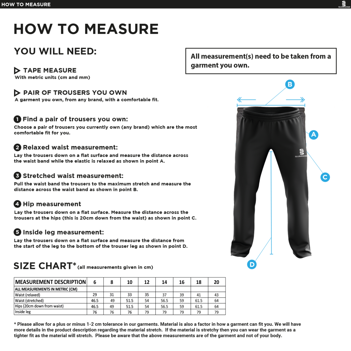 Dragon School Staff Dual Poplin Track Pant - Navy - Women's Fit - Size Guide