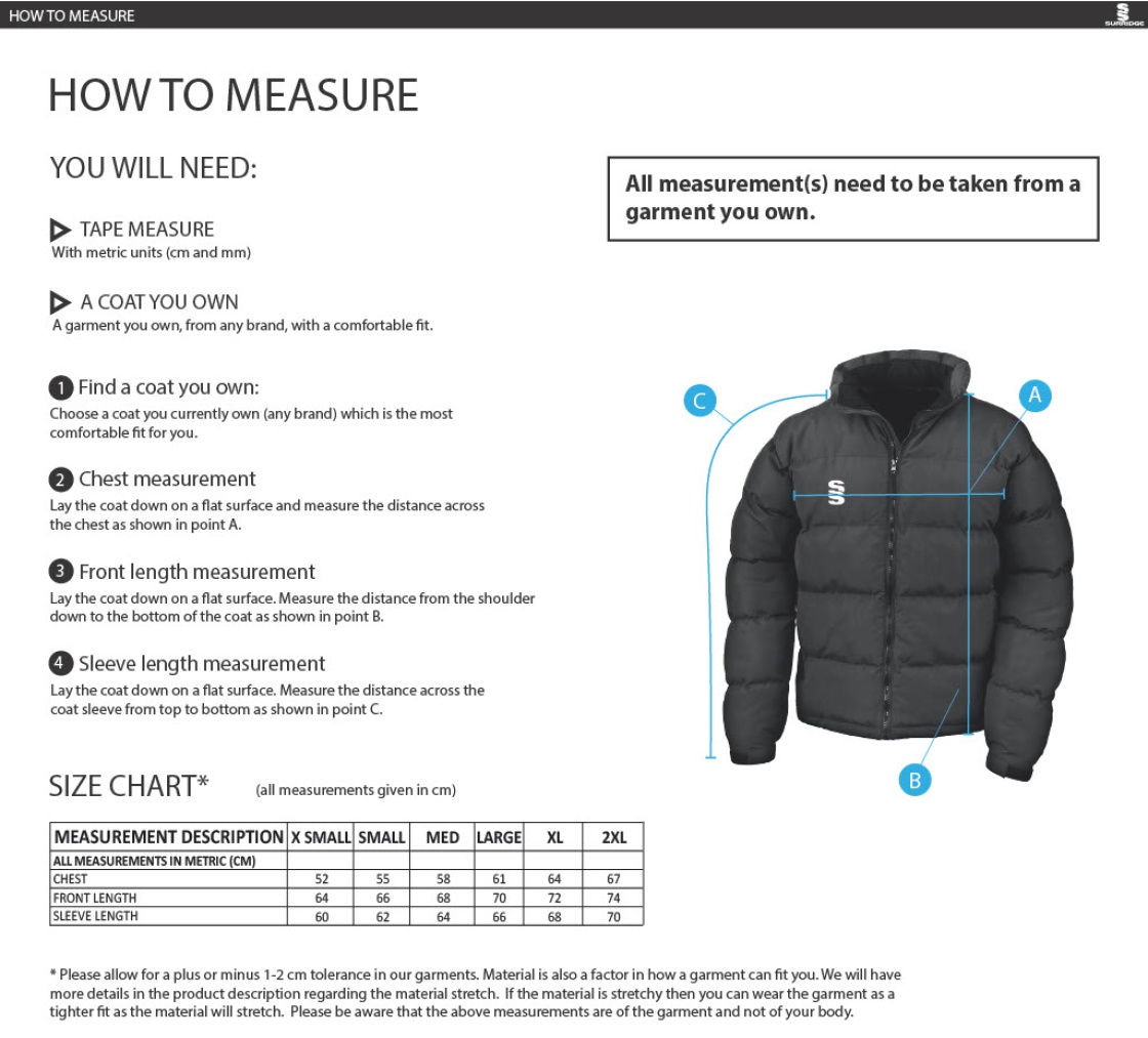 Dragon School Staff Puffa Jacket - Women's - Size Guide