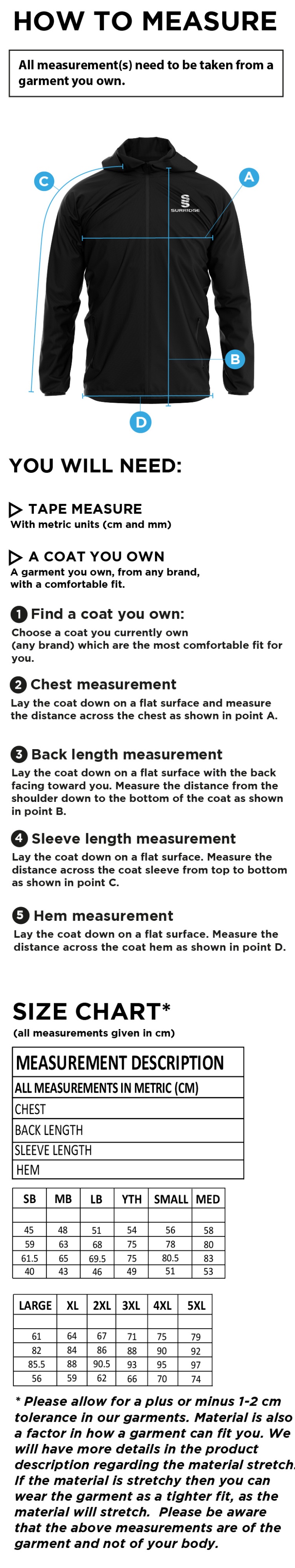 Dragon School Staff Training Jacket - men's - Size Guide