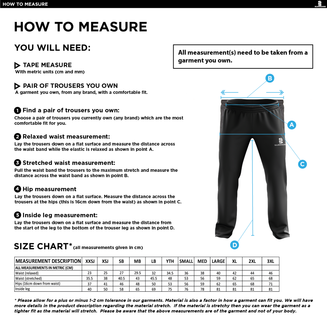 Dragon School Staff Poplin Track Pant Navy - MEN'S - Size Guide