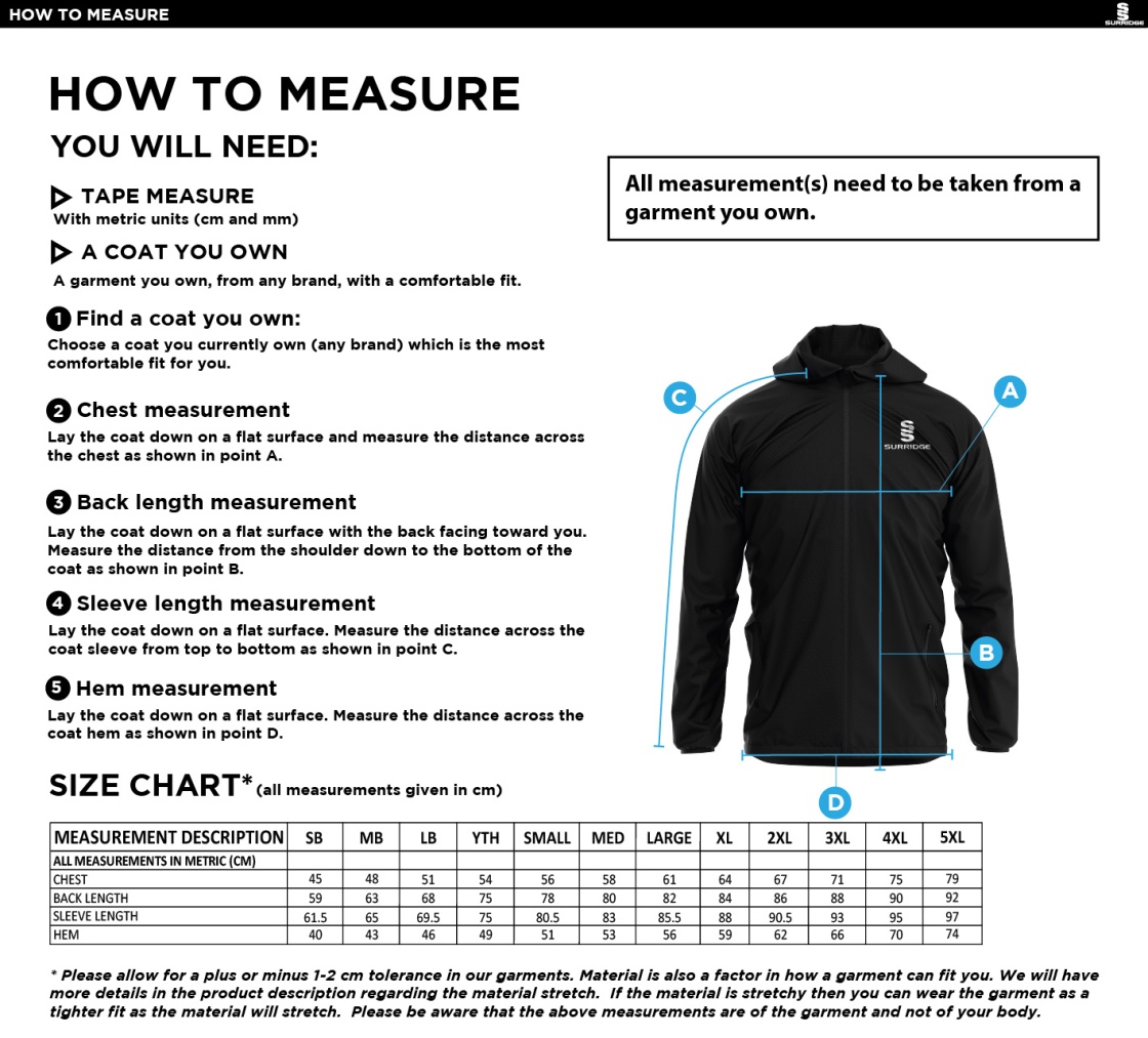 Dragon School Staff Training Jacket - men's - Size Guide